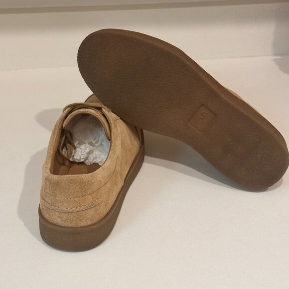 ZARA MEN BROWN CAMEL SUEDE SHOES - Picture 6 of 10